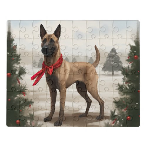 Belgian Malinois Dog in Snow Christmas Jigsaw Puzzle