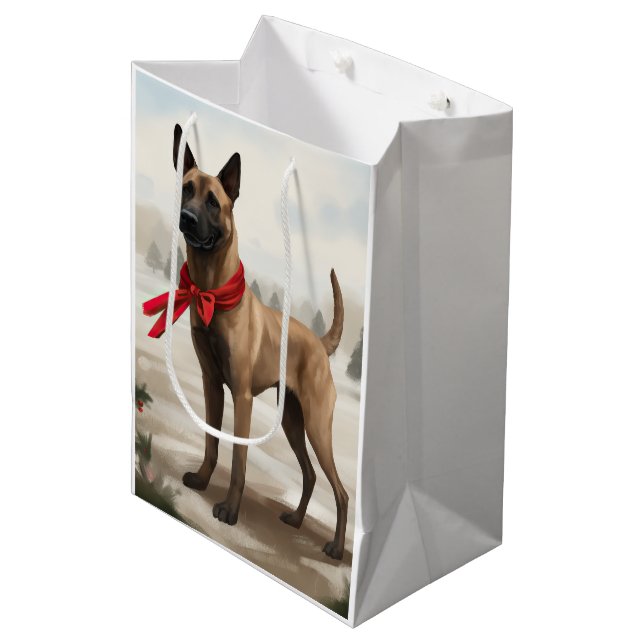 Belgian Malinois Dog in Snow Christmas Medium Gift Bag (Front Angled)