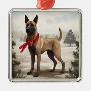 Belgian Malinois Dog in Snow Christmas Metal Ornament