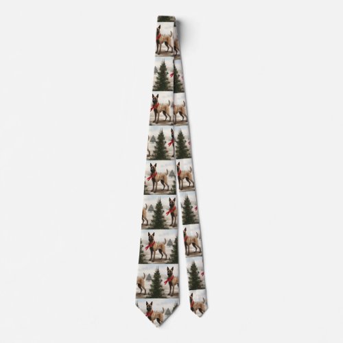 Belgian Malinois Dog in Snow Christmas Neck Tie