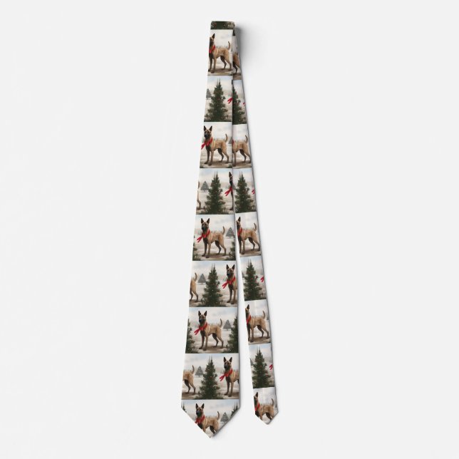 Belgian Malinois Dog in Snow Christmas Neck Tie (Front)