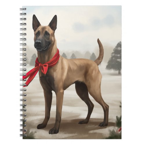 Belgian Malinois Dog in Snow Christmas Notebook