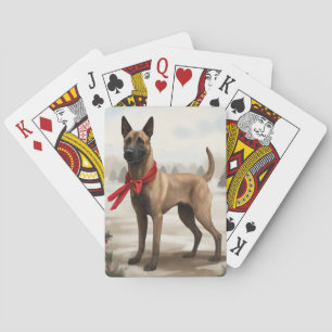 Belgian Malinois Dog in Snow Christmas Poker Cards