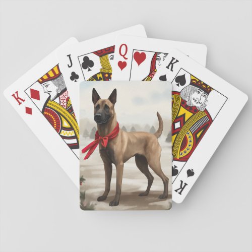 Belgian Malinois Dog in Snow Christmas Poker Cards