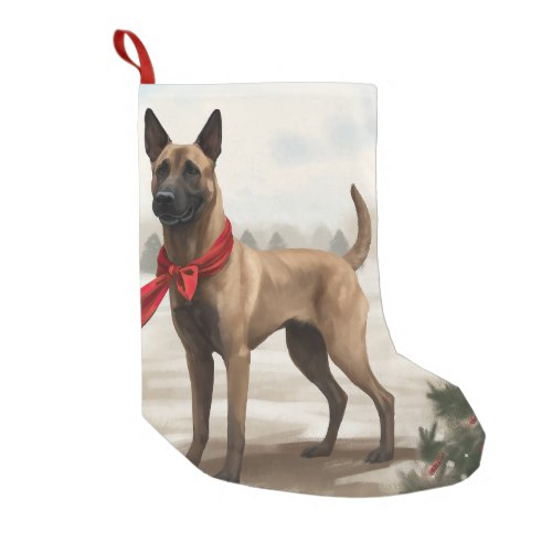 Belgian Malinois Dog in Snow Christmas Small Christmas Stocking