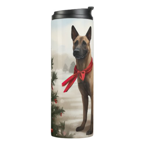 Belgian Malinois Dog in Snow Christmas Thermal Tumbler