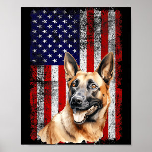 Belgian Malinois Dog Lover Flag 4th of July Poster