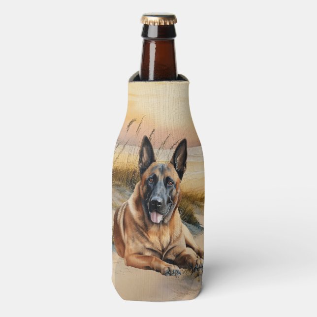 Belgian Malinois Dog Lover Sandy Beach Bottle Cooler (Bottle Front)