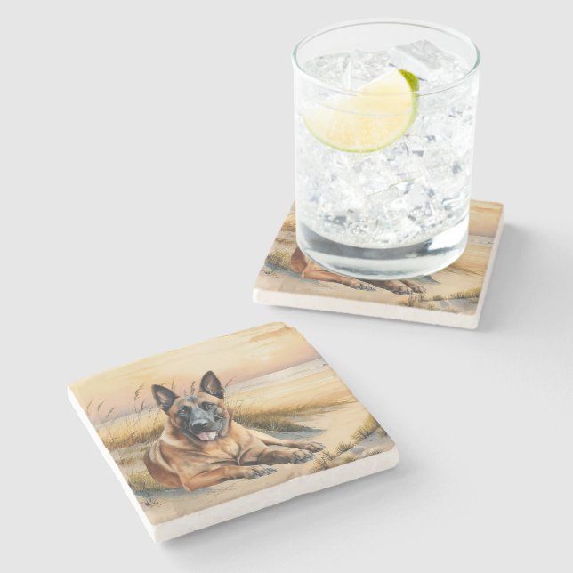 Belgian Malinois Dog Lover Sandy Beach Stone Coaster (Side)