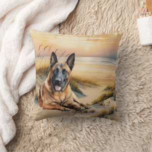 Belgian Malinois Dog Lover Sandy Beach Throw Pillow