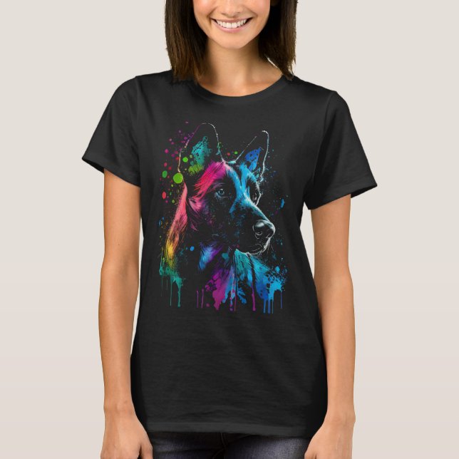 Belgian Malinois Dog Painting Watercolor Paint Col T-Shirt (Front)