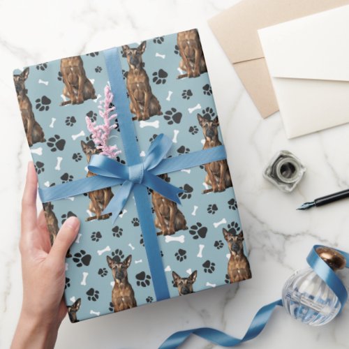 Belgian Malinois Dog Paw Prints All Occasion Wrapping Paper