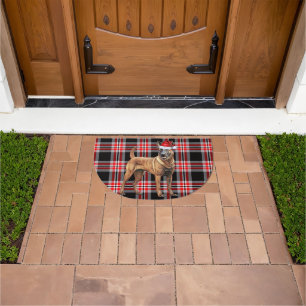 Belgian Malinois Dog Red Seasonal Plaid Holiday Doormat