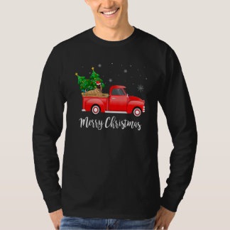 Belgian Malinois Dog Riding Red Truck Christmas T-Shirt