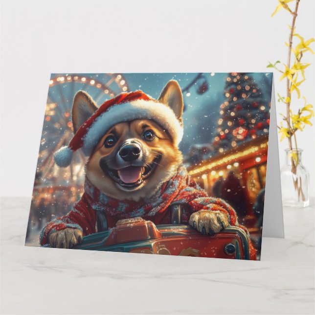 Belgian Malinois Dog Roller Coaster Christmas  Card (Yellow Flower)