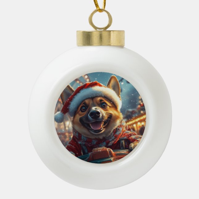 Belgian Malinois Dog Roller Coaster Christmas  Ceramic Ball Christmas Ornament (Front)