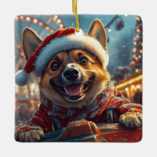 Belgian Malinois Dog Roller Coaster Christmas Ceramic Ornament