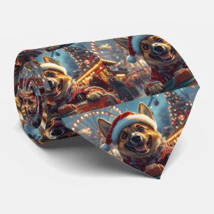 Belgian Malinois Dog Roller Coaster Christmas Neck Tie