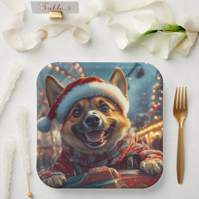 Belgian Malinois Dog Roller Coaster Christmas  Paper Plates (Wedding)