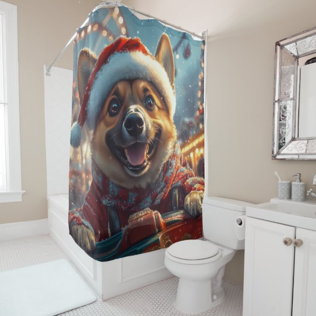Belgian Malinois Dog Roller Coaster Christmas  Shower Curtain (In Situ)