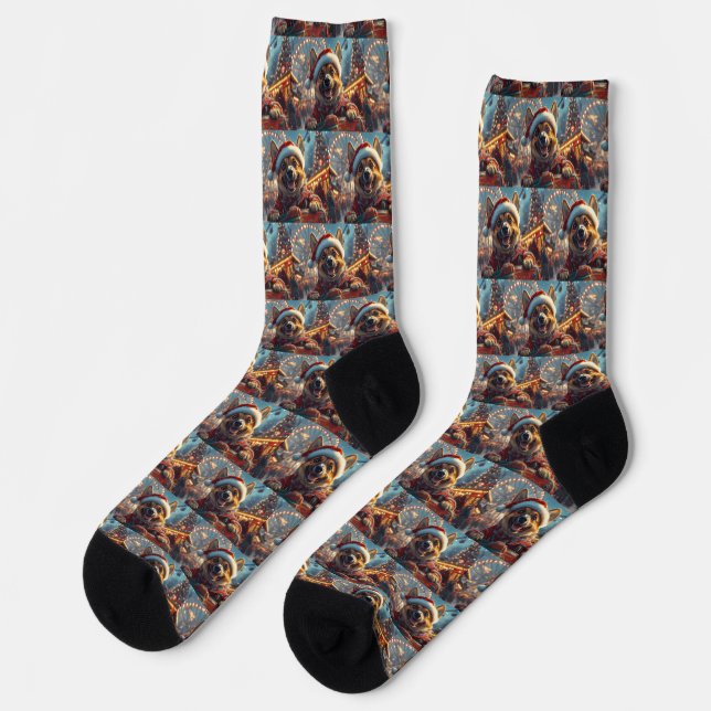 Belgian Malinois Dog Roller Coaster Christmas  Socks (Left)