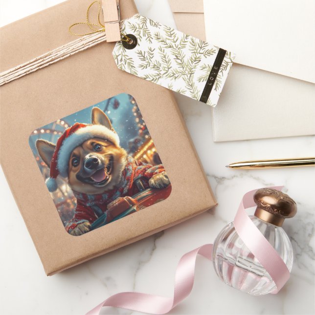 Belgian Malinois Dog Roller Coaster Christmas  Square Sticker (Gifting)