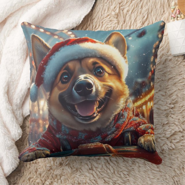 Belgian Malinois Dog Roller Coaster Christmas  Throw Pillow (Blanket)