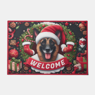 Belgian Malinois Dog Santa Claus Christmas Welcome Doormat