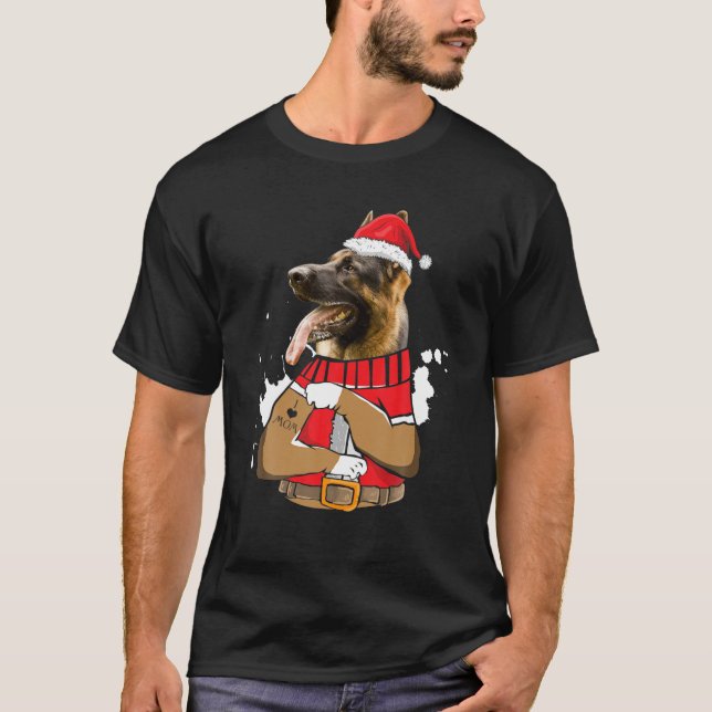 Belgian Malinois Dog Santa I Love Mom Tattoo Ugly T-Shirt (Front)