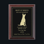 Belgian Malinois Dog Show Award Plaque<br><div class="desc">A gold silhouette of a Belgian Malinois dog on a dramatic black background is the center of this dog show award plaque. Your custom text is in gold in six easy to customize fields above and below the image. Easily change this to the appropriate class award. And, if the award...</div>