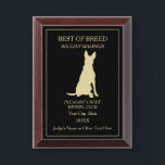 Belgian Malinois Dog Show Award Plaque<br><div class="desc">A gold silhouette of a Belgian Malinois dog on a dramatic black background is the center of this dog show award plaque. Your custom text is in gold in six easy to customize fields above and below the image. Easily change this to the appropriate class award. And, if the award...</div>