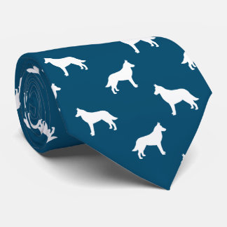 Belgian Malinois Dog Silhouettes Pattern Blue Neck Tie