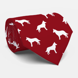 Belgian Malinois Dog Silhouettes Pattern Red Neck Tie