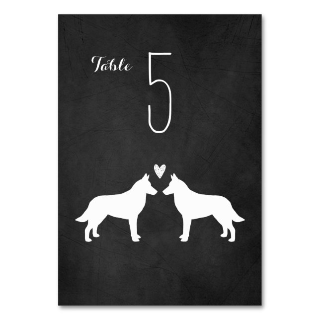 Belgian Malinois Dog Silhouettes Wedding Reception Table Number (Front)