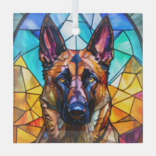 Belgian Malinois Dog "Stained Glass" Glass Ornament