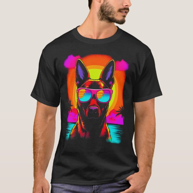Belgian Malinois Dog Sunglasses Summer Party T-Shirt (Front)