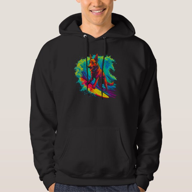Belgian Malinois Dog Surfing Hoodie (Front)