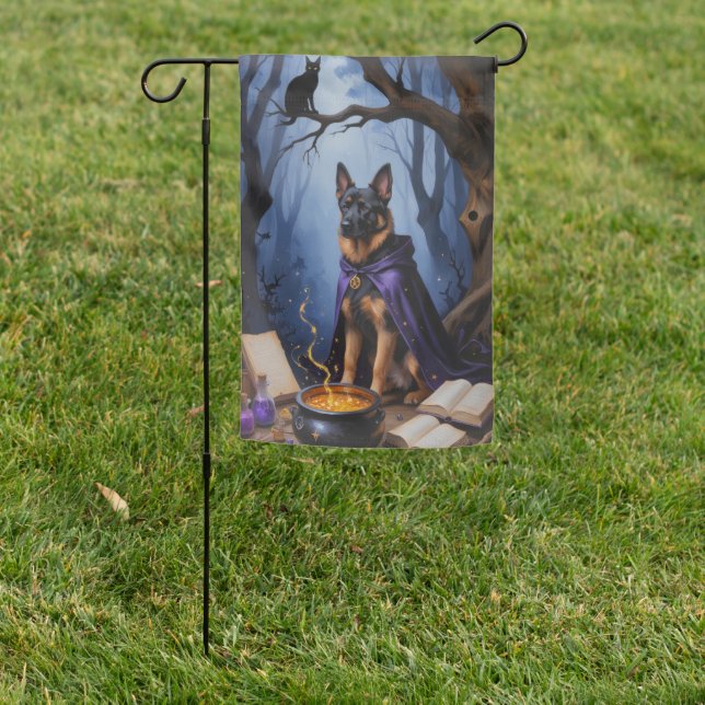Belgian Malinois Dog Whimsical Halloween Painting Garden Flag (In SItu)