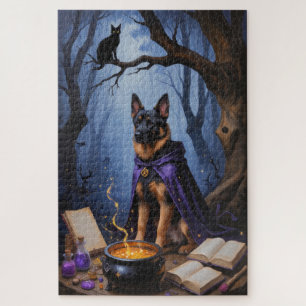 Belgian Malinois Dog Whimsical Halloween Painting Jigsaw Puzzle