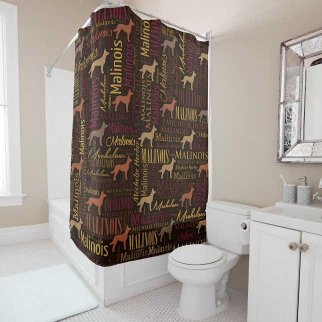 Belgian Malinois Dog Word Art pattern Shower Curtain (In Situ)