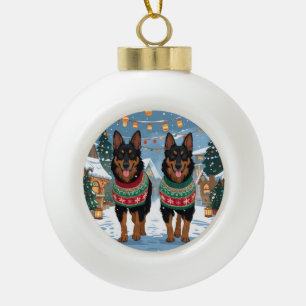 Belgian Malinois Dogs Christmas Snow Holiday Ceramic Ball Christmas Ornament