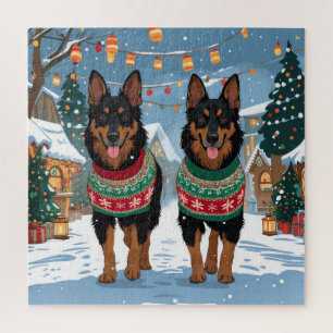 Belgian Malinois Dogs Christmas Snow Holiday Jigsaw Puzzle