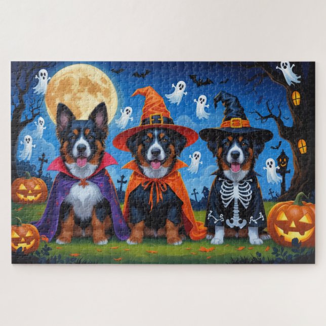 Belgian Malinois Dogs Pumpkin Halloween Funny  Jigsaw Puzzle (Horizontal)