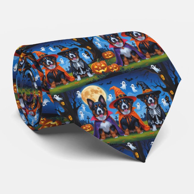 Belgian Malinois Dogs Pumpkin Halloween Funny  Neck Tie (Rolled)