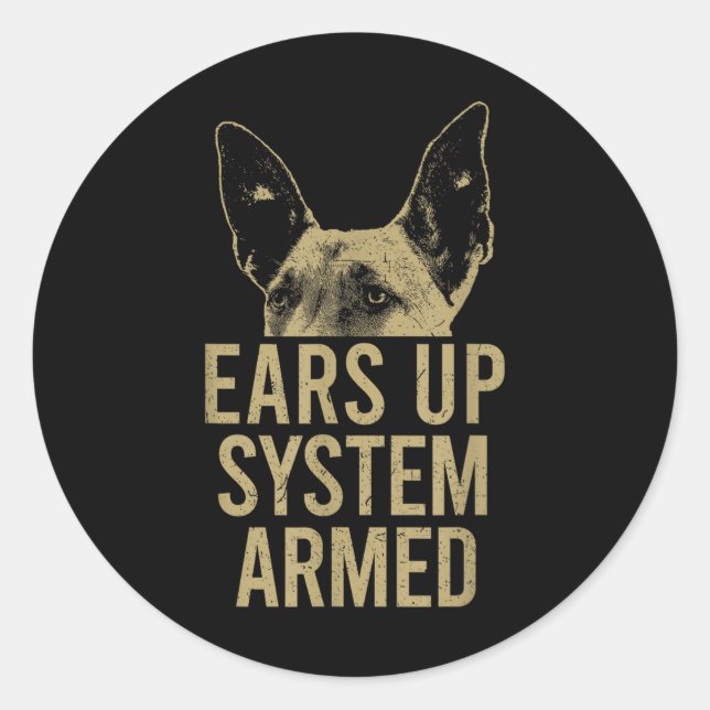 Belgian Malinois Ears Up System Armed Maligator Mo Classic Round Sticker (Front)