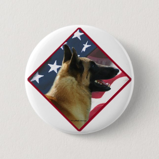 Belgian Malinois Flag; Malinois 4th of July, USA Button (Front)