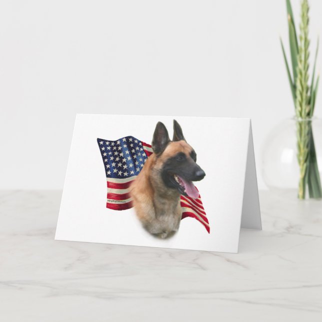 Belgian Malinois Flag; Malinois 4th of July, USA Card (Front)