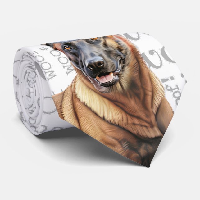 Belgian Malinois Funny Woof Christmas Dog Lover Neck Tie (Rolled)