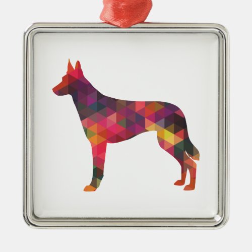 Belgian Malinois Geometric Pattern Silhouette Mult Metal Ornament