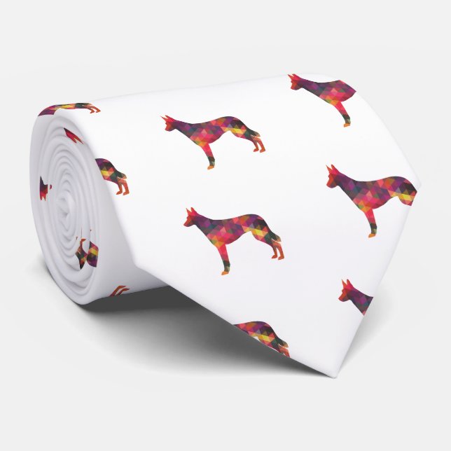 Belgian Malinois Geometric Pattern Silhouette Mult Neck Tie (Rolled)